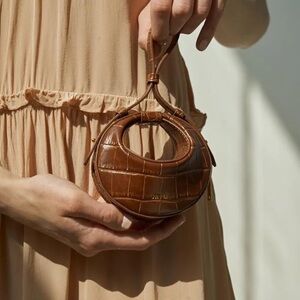 JW PEI Circular Brown Croc Mini Bag